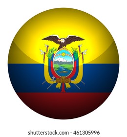 Round glossy Button with flag of Ecuador