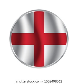 Round glossy Button with flag of England, Vector flag button - England.