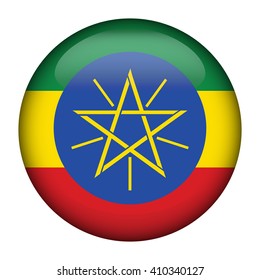 Round glossy Button with flag of Ethiopia 