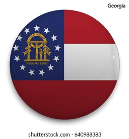 Round glossy Button with flag of Georgia, state of the USA, with the reflection of light and shadow realistic.