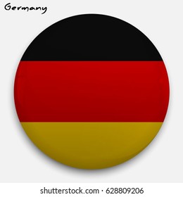 Round glossy Button with flag of Germany with the reflection of light and shadow realistic. Icon of country.