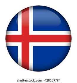 Round glossy Button with flag of Iceland
