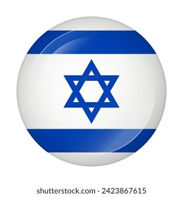 Round glossy button with flag of Israel. Vector.