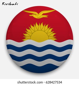 Round glossy Button with flag of Kiribati with the reflection of light and shadow realistic. Icon of country.