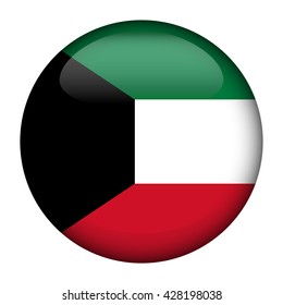 Round glossy Button with flag of Kuwait