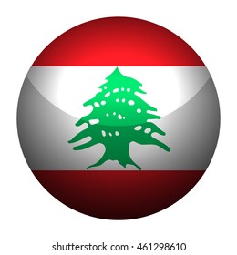 Round glossy Button with flag of Lebanese Republic