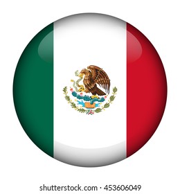 Round glossy Button with flag of Mexico