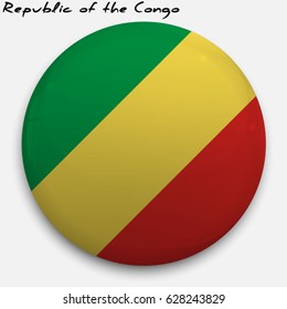 Round glossy Button with flag of Republic of the Congo with the reflection of light and shadow realistic. Icon of country.