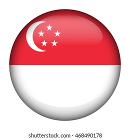 Round Glossy Button With Flag Of Singapore