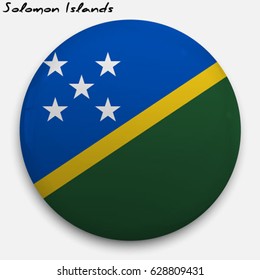 Round glossy Button with flag of Solomon Islands with the reflection of light and shadow realistic. Icon of country.