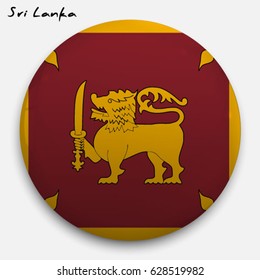Round glossy Button with flag of Sri Lanka with the reflection of light and shadow realistic. Icon of country.