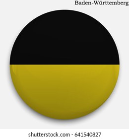 Round glossy Button with flag of Baden-Württemberg, state in Germany, with the reflection of light and shadow realistic.
