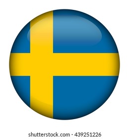 Round glossy Button with flag of Sweden