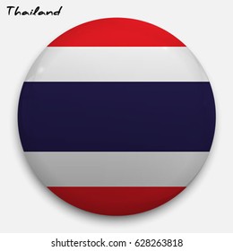 Round glossy Button with flag of  Thailand with the reflection of light and shadow realistic. Icon of country.