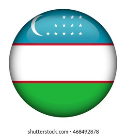 Round glossy Button with flag of Uzbekistan