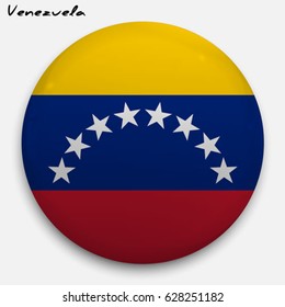 Round glossy Button with flag of Venezuela with the reflection of light and shadow realistic. Icon of country.