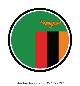 Round glossy Button with flag of Zambia with the reflection of light and shadow realistic. Icon of country.