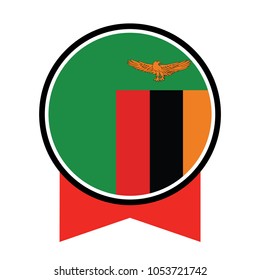 Round glossy Button with flag of Zambia with the reflection of light and shadow realistic. Icon of country.
