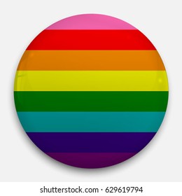 Round glossy Button with gay flag with the reflection of light and shadow realistic. 
