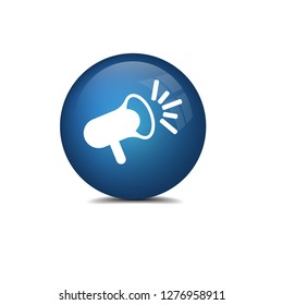 round glossy button and megaphone icon inside.