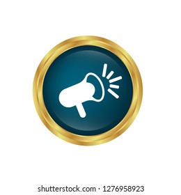 round glossy button and megaphone icon inside.