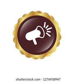 round glossy button and megaphone icon inside.