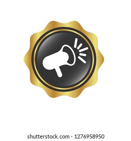 round glossy button and megaphone icon inside.