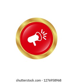 round glossy button and megaphone icon inside.