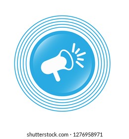 round glossy button and megaphone icon inside.