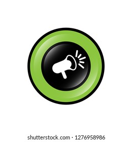 round glossy button and megaphone icon inside.