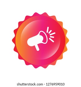 round glossy button and megaphone icon inside.