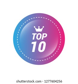 round glossy button with top 10 icon inside