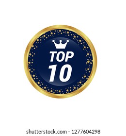 round glossy button with top 10 icon inside