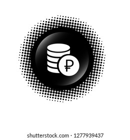 round glossy button and white ruble icon inside.
