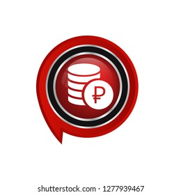 round glossy button and white ruble icon inside.