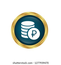 round glossy button and white ruble icon inside.