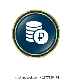 round glossy button and white ruble icon inside.