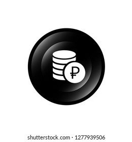 round glossy button and white ruble icon inside.