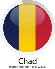 Round glossy flag of Chad vector illustration icon. Simple Isolated flat button. EPS10.
