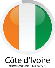 Bandera brillante redonda del icono de la ilustración vectorial de Côte d'Ivoire. Botón plano aislado simple. EPS10.
