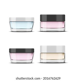 Round Glossy Glass Cosmetic Jar. Makeup Product Package. EPS10 Vector