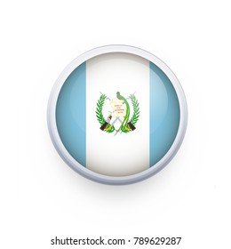 Round glossy icon. Button with Guatemala flag. National flag for country of Guatemala isolated, banner vector illustration. Vector illustration eps10.