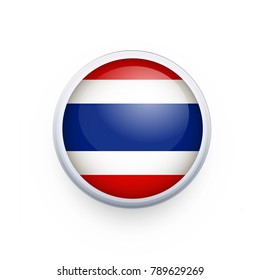 Round glossy icon. Button with Thailand flag. National flag for country of Thailand isolated, banner vector illustration. Vector illustration eps10.