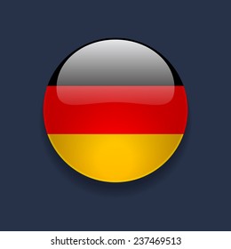 Round glossy icon with national flag of Germany on dark blue background