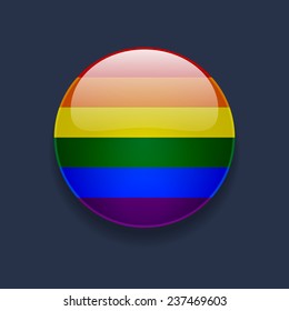 Round glossy icon with rainbow flag on dark blue background