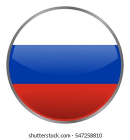Round glossy isolated vector icon with national flag of Russian Federation on white background. Russia icon.