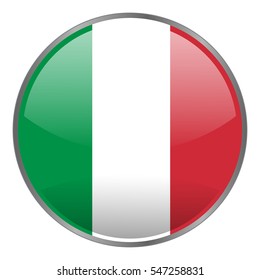 Round glossy isolated vector icon with national flag of Italy on white background.