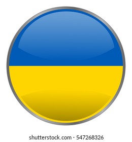 Round glossy isolated vector icon with national flag of Ukraine on white background.