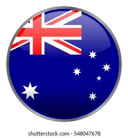 Round glossy isolated vector icon with national flag of Australia on white background.