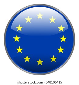 Round glossy isolated vector icon with national flag of Europe union on white background.